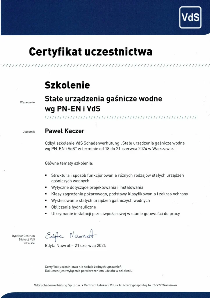 projekty instalacji tryskaczowych