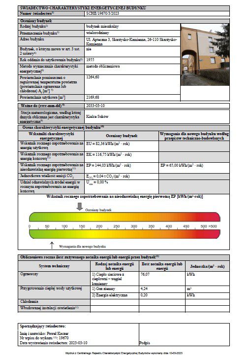 Świadectwo charakterystyki energetycznej wzór - DraftSanit Paweł Kaczer