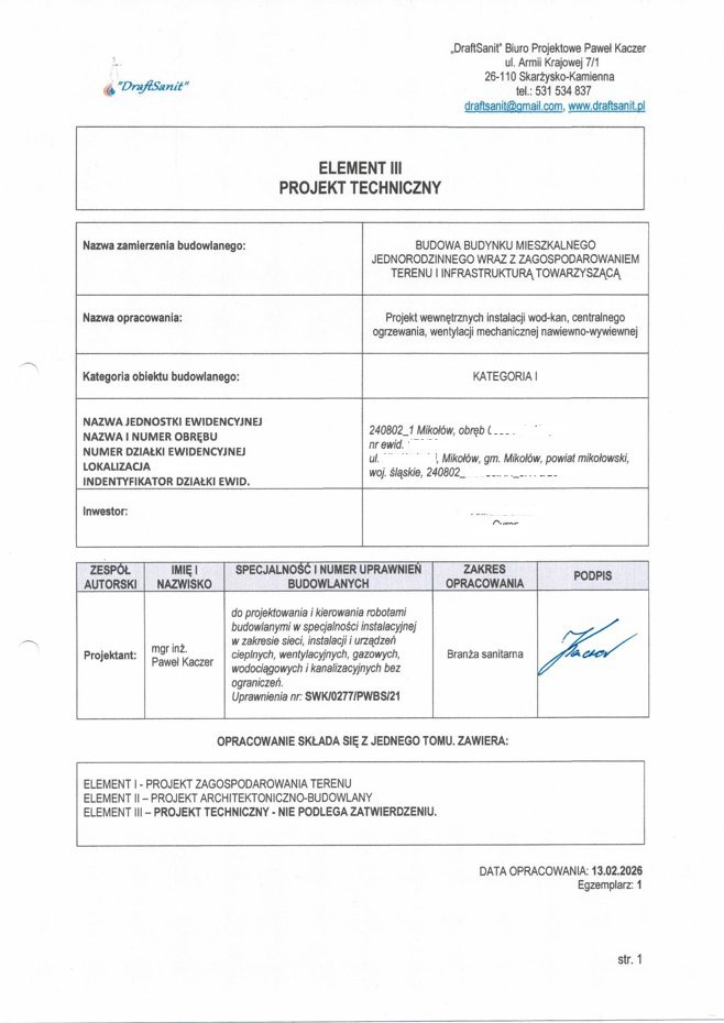 Projekt techniczny wentylacji mechanicznej i rekuperacji Mikołów – DraftSanit