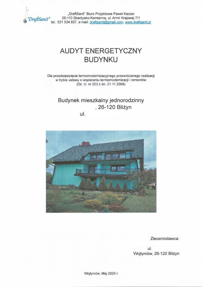Analiza energetyczna budynku jednorodzinnego Bliżyn – DraftSanit