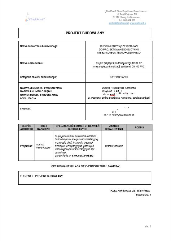 Projekt instalacji wodociągowo-kanalizacyjnej Pogorzałe – DraftSanit